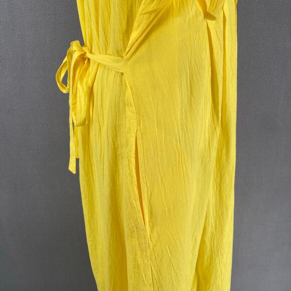 Vtg 80s 90s Two Potato Button Down Tie Back Short Sleeve Maxi Dress L Yellow NOS - Picture 9 of 16